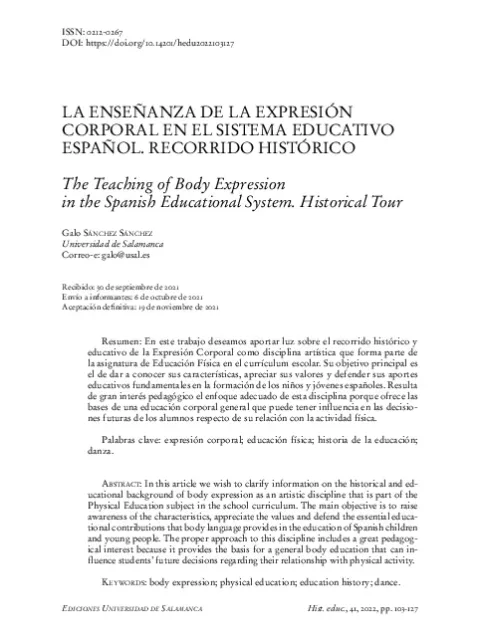 La enseñanza de la expresión corporal en el sistema educativo español : recorrido histórico